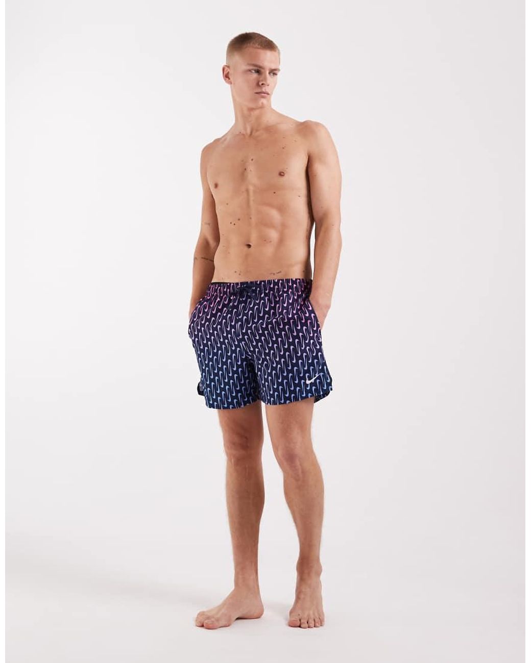 Nike Blue Nike 5 Inch Volley Swoosh Print Swim Shorts for men