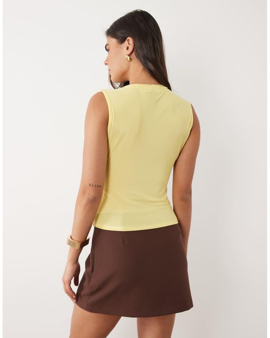 ASOS Yellow Slinky Lace Trim Top