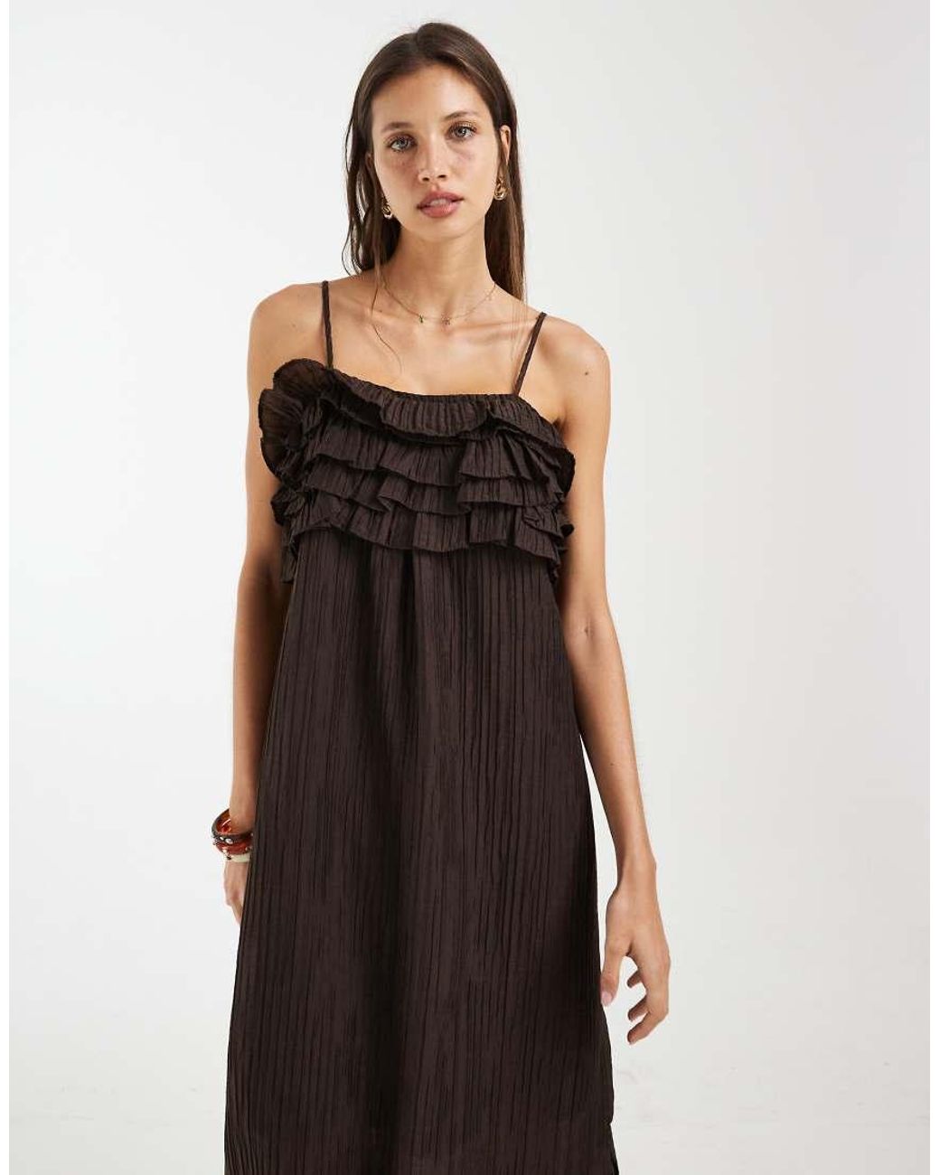 Object White Textured Ruffle Layered Detail Cami Maxi Dress