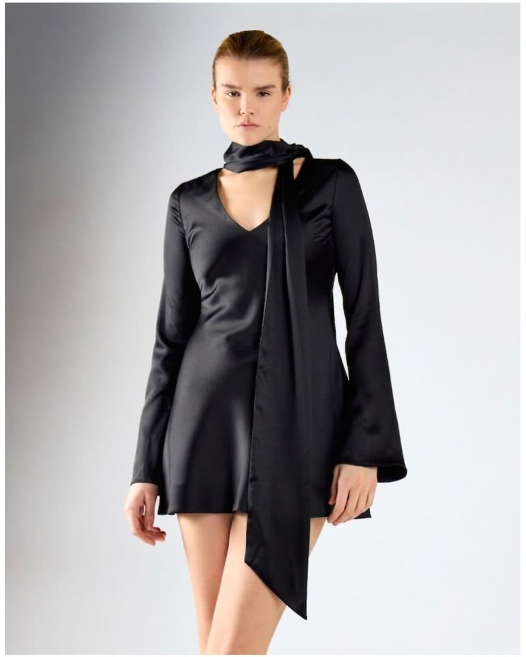 Glamorous Blue Scarf Detail Flared Sleeve Mini Dress