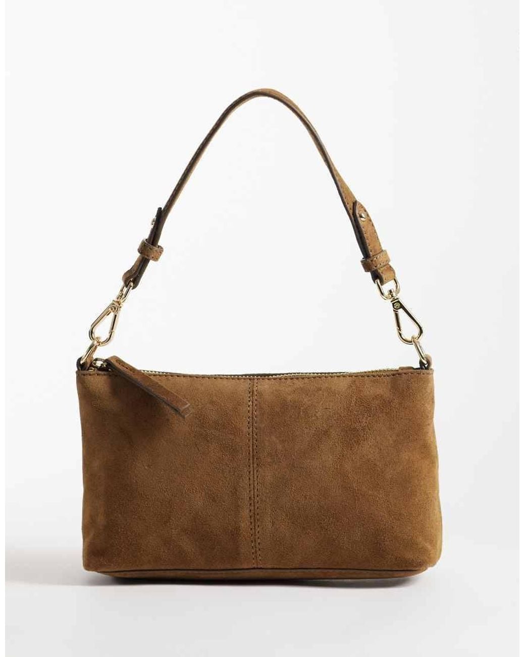 Accessorize Brown Suede Handheld Shoulder Bag With Crossbody Strap