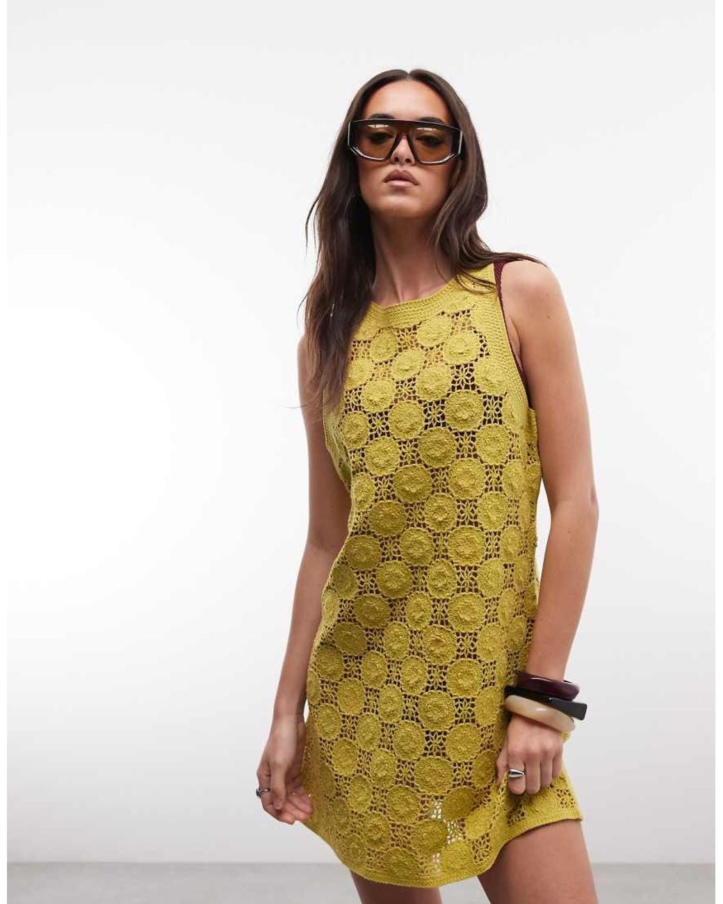 ASOS Yellow 3d Crochet Floral Mini Dress