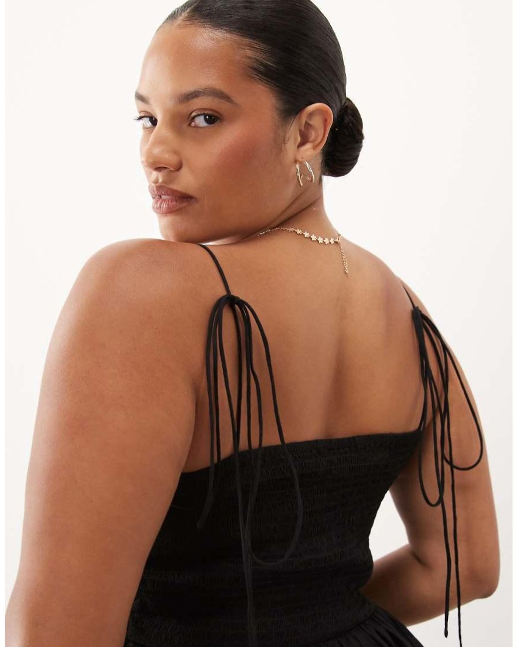 ASOS Black Asos Design Curve Shirred Detail Peplum Cami