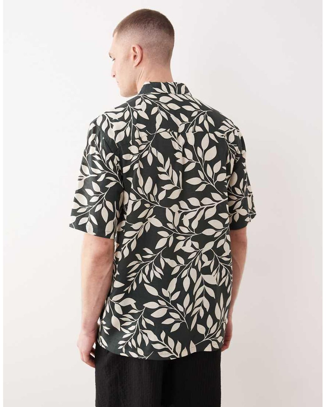 Only & Sons Black Linen Blend Short Sleeve Shirt for men