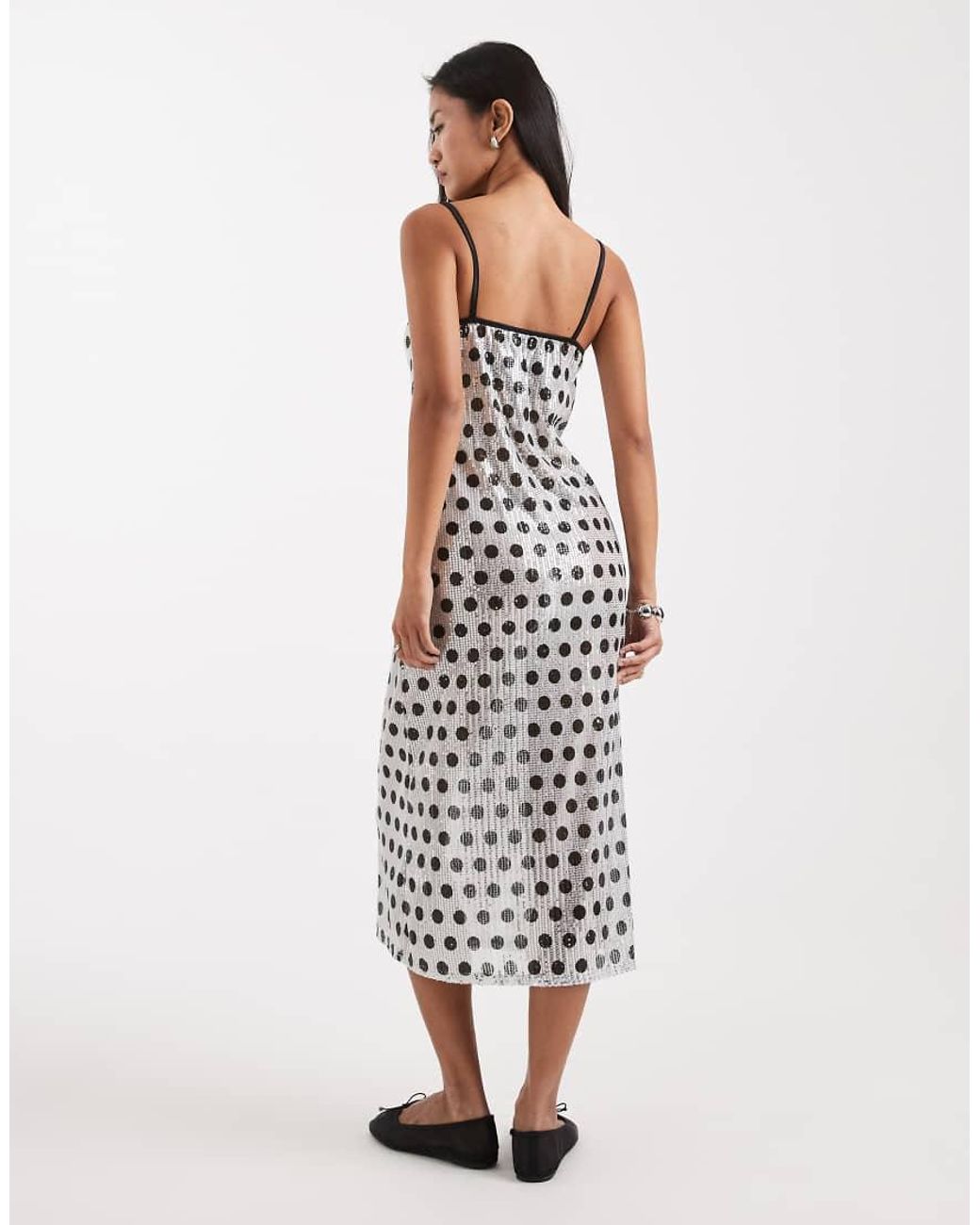 Collusion White Sheer Sequin Polka Dot Awkward Length Strappy Dress