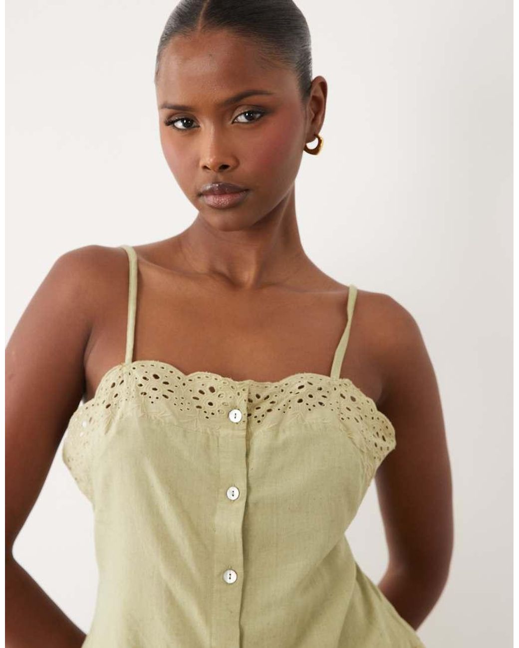 Wednesday's Girl Green Wednesdays Girl Co-ord Ruffle Edged Button Up Cami Top