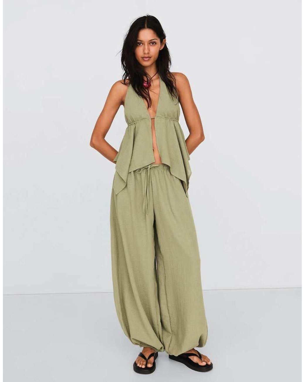 Bershka Green Halter Neck Tie Top