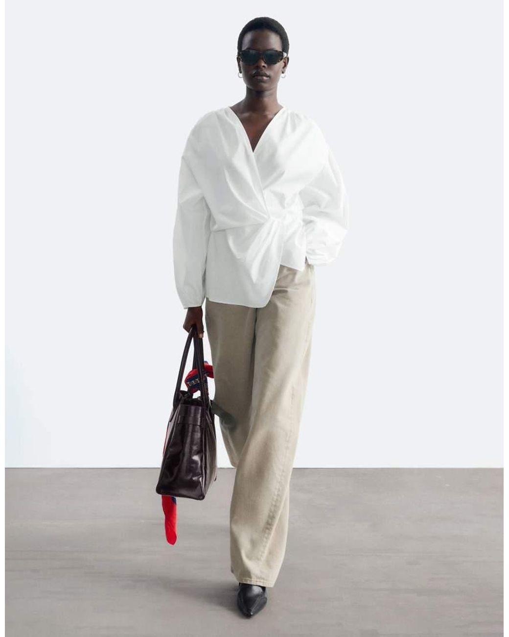 & Other Stories White Pure Cotton Cinch Waist Shirt