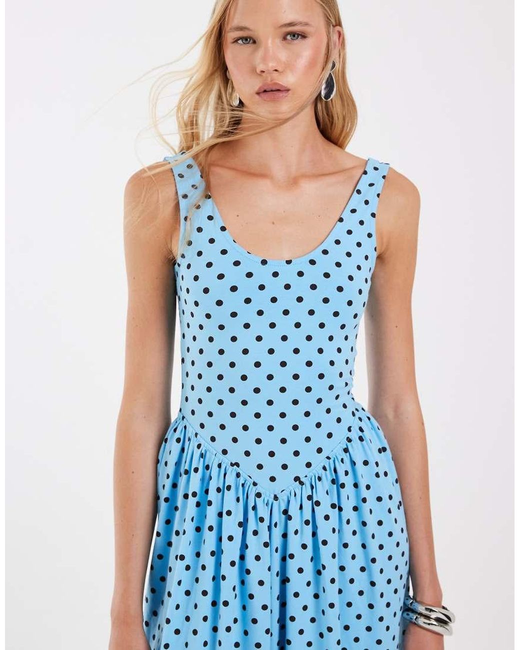 ASOS Blue Polka Dot Midi Dress