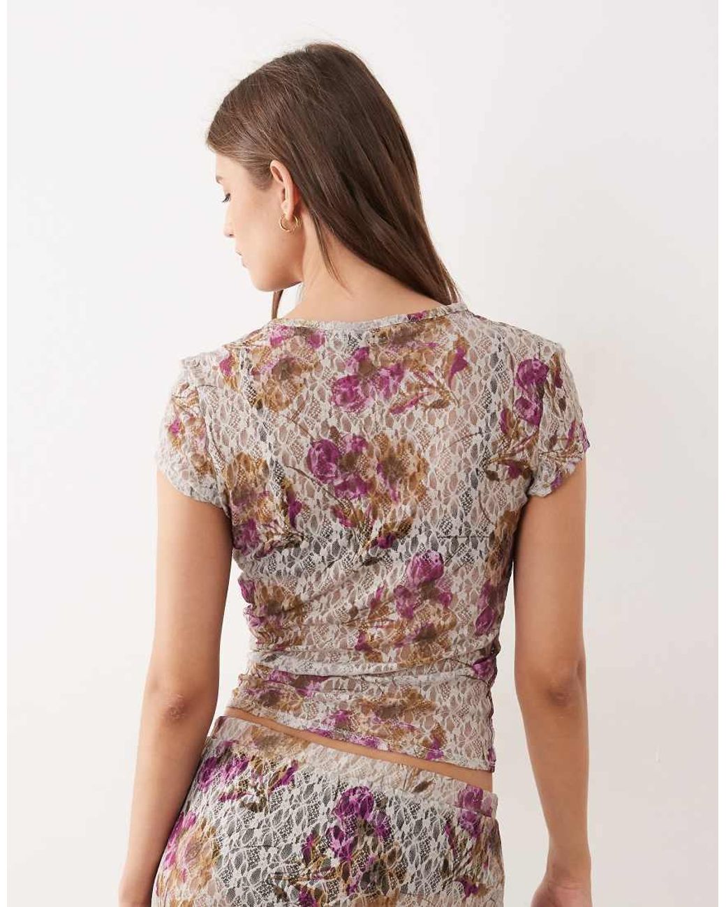 ASOS Multicolor Co-ord Printed Lace Baby Tee