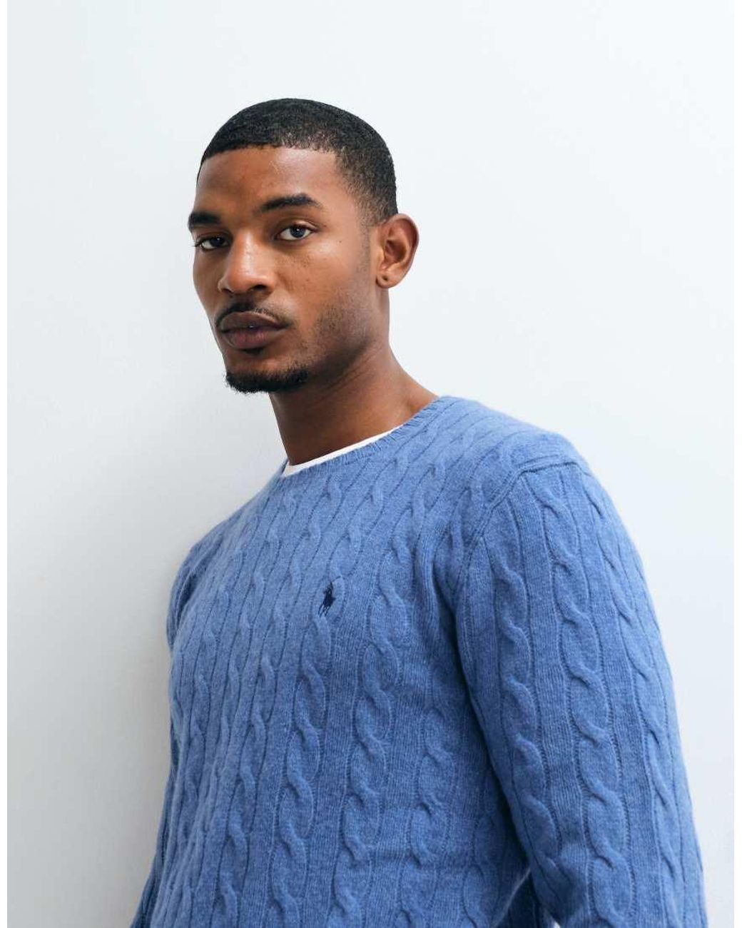Polo Ralph Lauren Blue Icon Logo Rich Wool Cable Knit Jumper for men