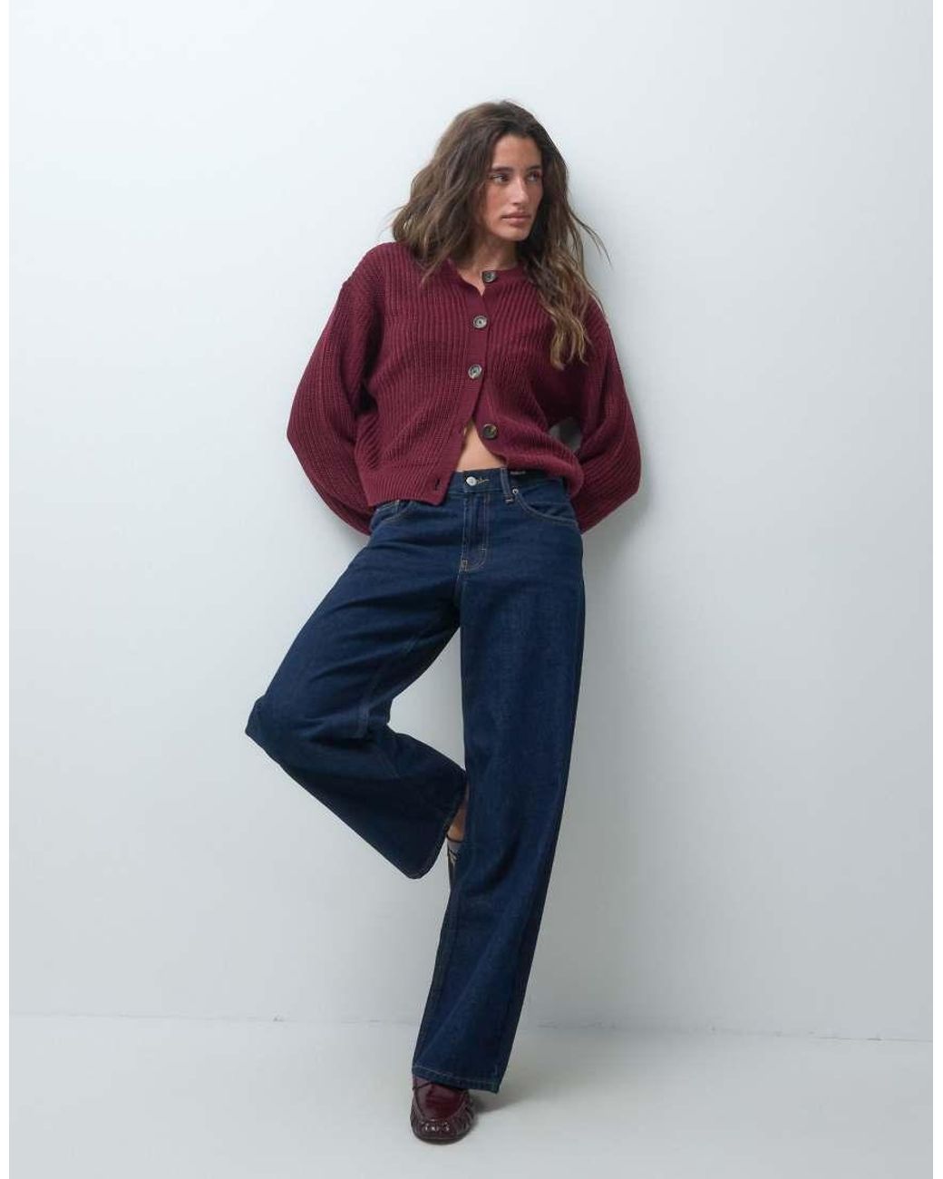 Vero Moda Purple Chunky Rib Round Neck Cardigan