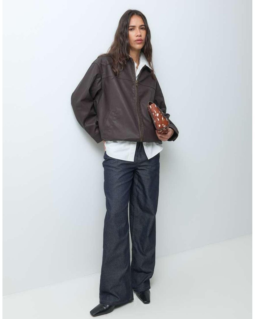 New Look Black Oversized Washed Faux Leather Jacket