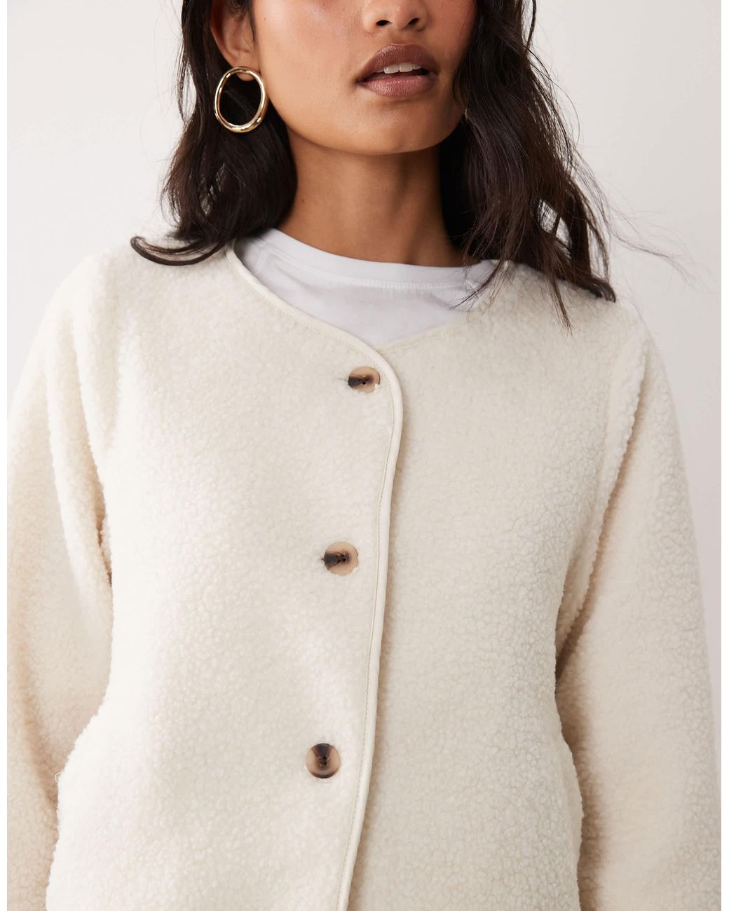 Vila Natural Button Front Teddy Jacket