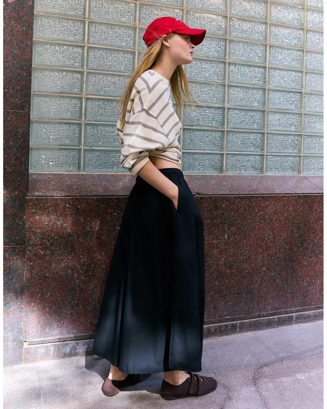 Bershka Gray Elasticated Waist Midi Skirt