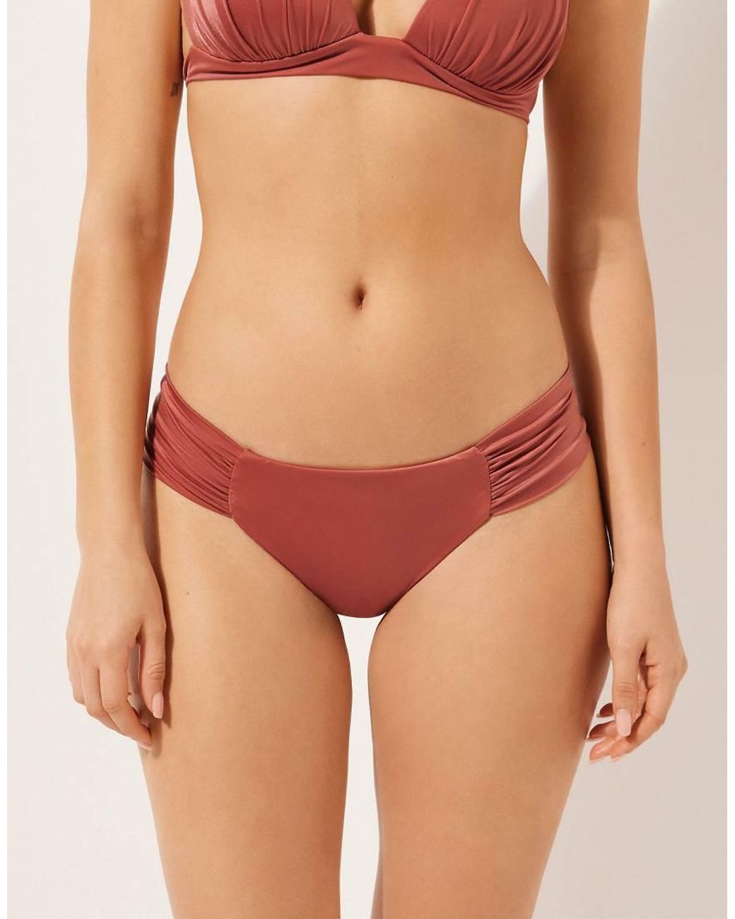 Calzedonia Pink Calzendonia Ruched Brazilian Bottoms Shiny Satin