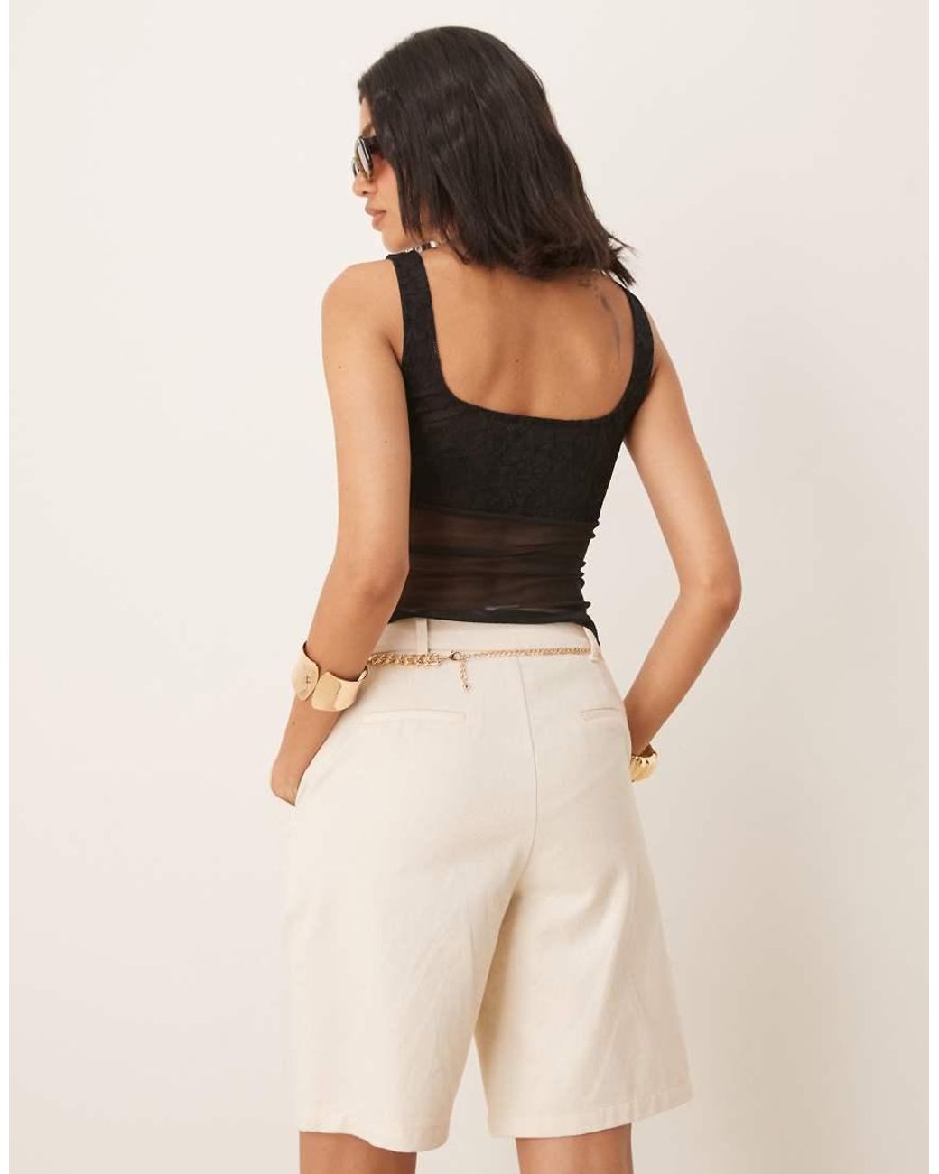ASOS Black Mesh Cami Top With Lace Detail