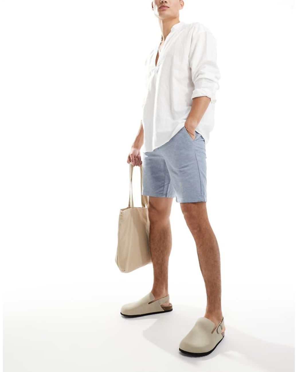 Only & Sons Blue Linen Mix Chino Short for men