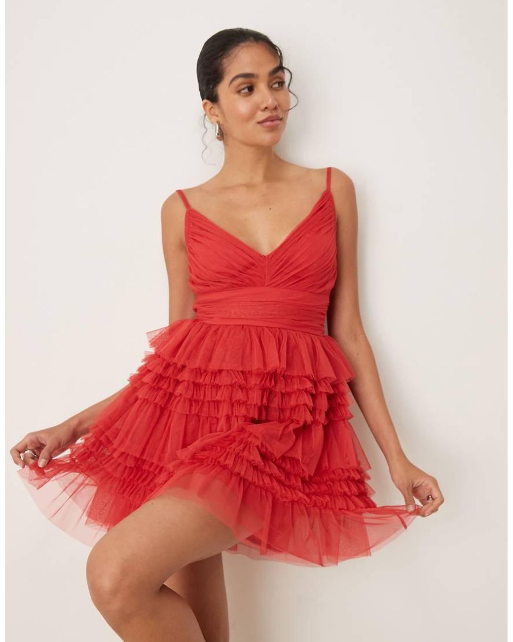 ANAYA Red Ruffle Cami Mini Dress