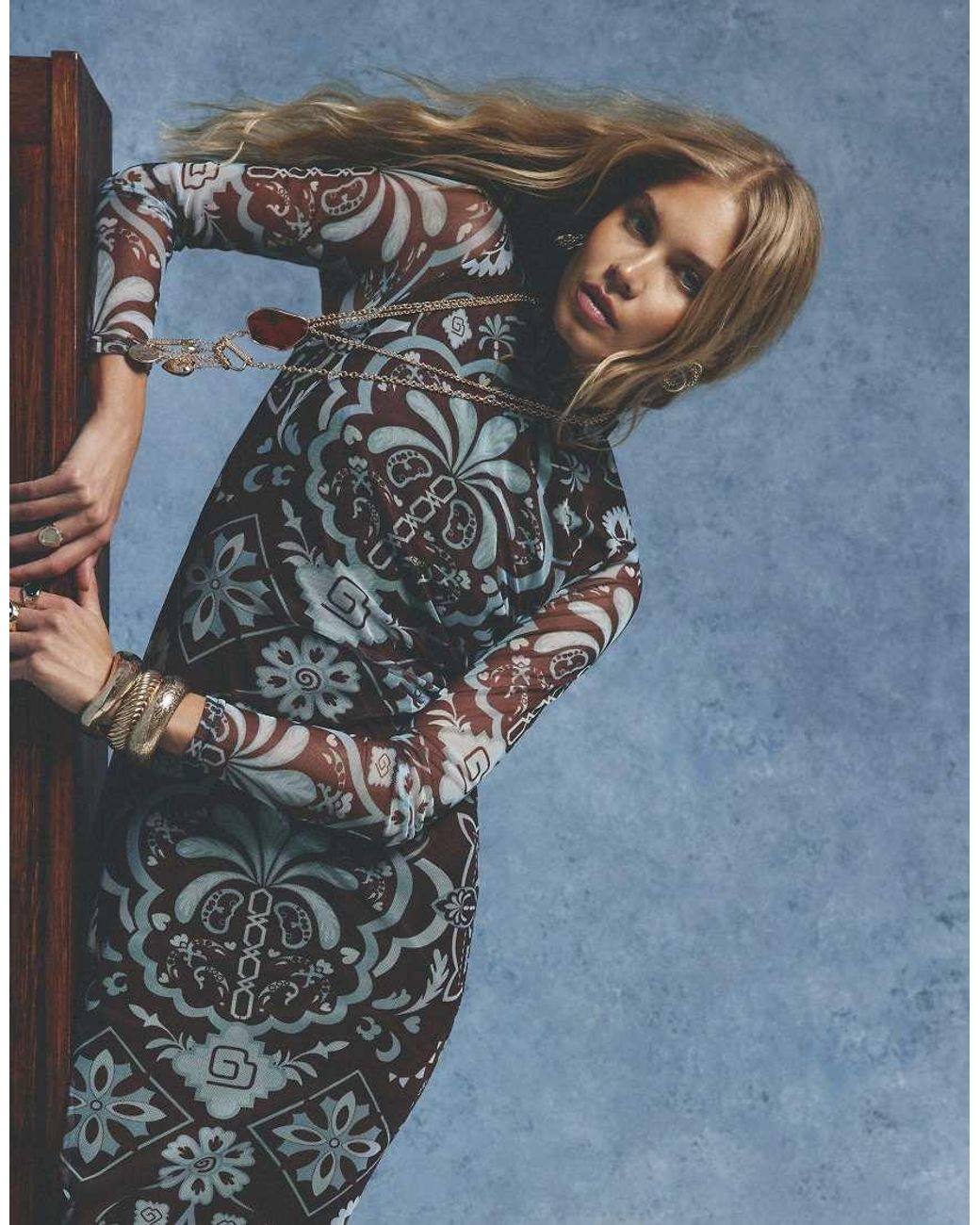 River Island Blue Mesh Boutique Print Maxi Dress