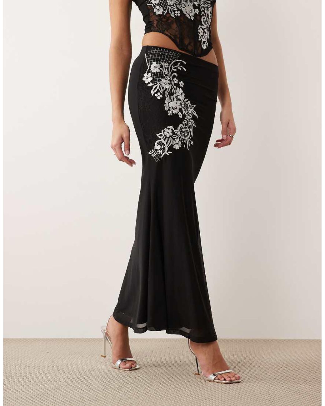 ASOS Multicolor Embroidered Mesh Maxi Skirt