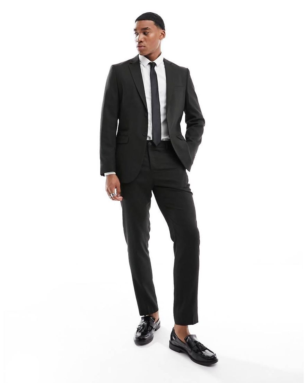 SELECTED Black Wool Blend Slim Fit Suit Jacket for men
