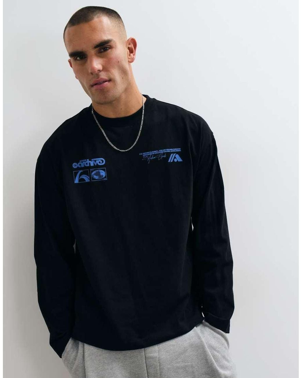 ASOS Black Oversized Long Sleeve T-shirt With Print for men