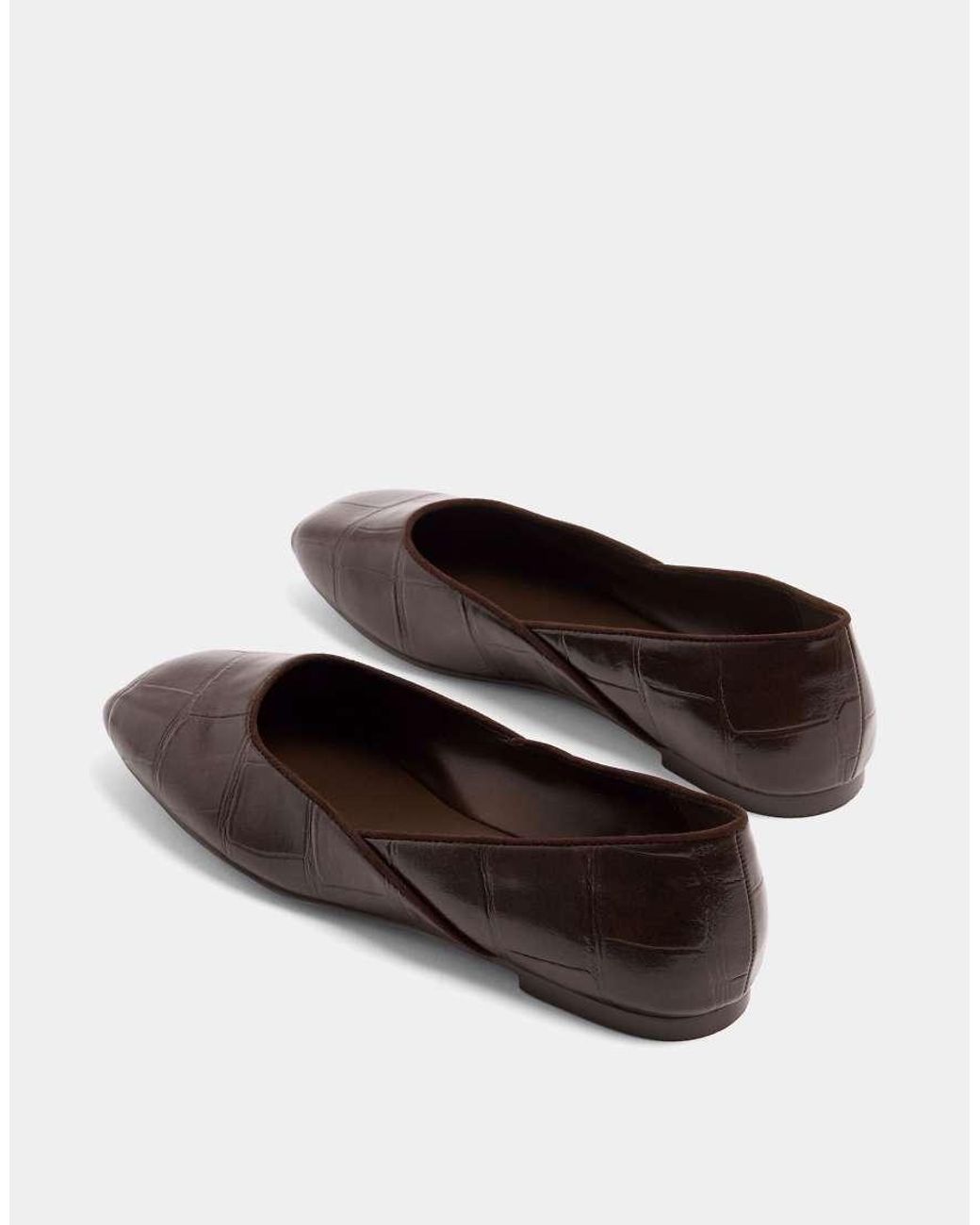 Yours Clothing Brown Wide Fit Croc Square Toe Ballet Pumps
