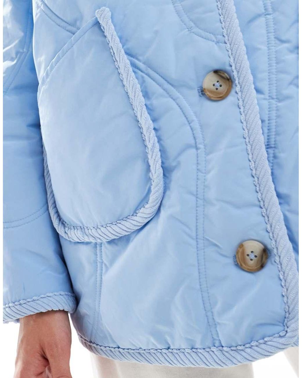 Threadbare Blue Quilted Jacket With Cord Detail