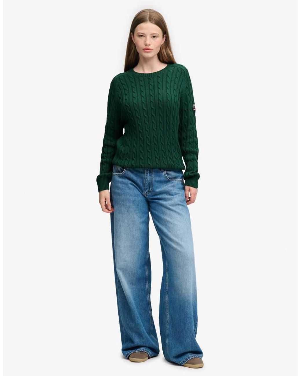 Superdry Green Slouchy Cable Knit Jumper