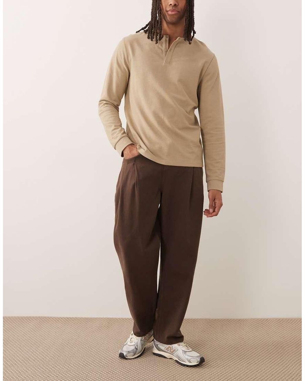 ASOS Natural Relaxed Tapered Trousers for men