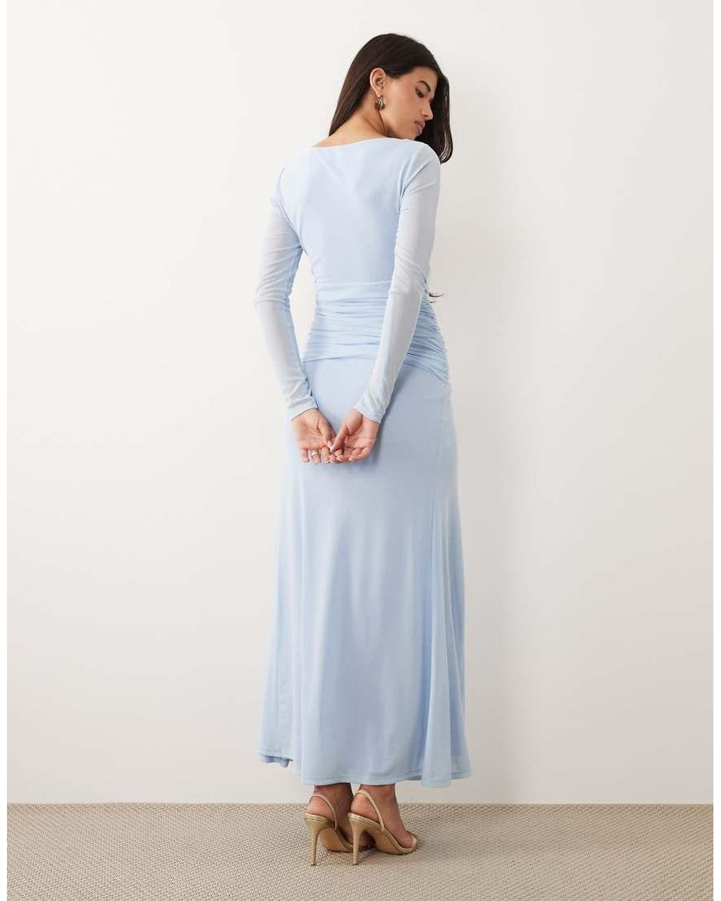 DASKA Blue Slash Neck Tie Front Trim Detail Maxi Dress