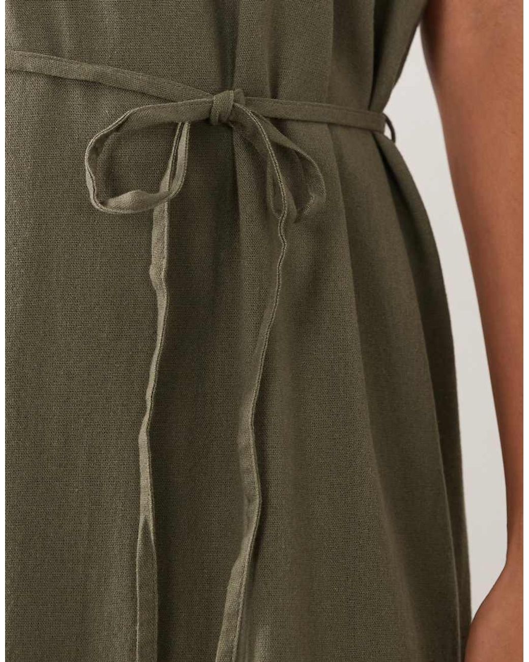 Jdy Green Tie Waist Linen Blend Maxi Dress