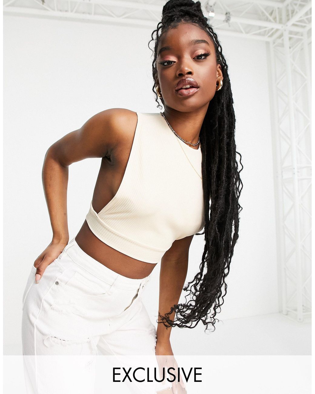 Missy Empire Missy Empire Ribbed Side Cut-out Crop Top in White | Lyst