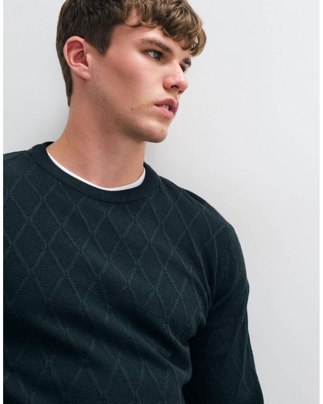 Threadbare Green Textured Knitted Crew Neck Sweater for men