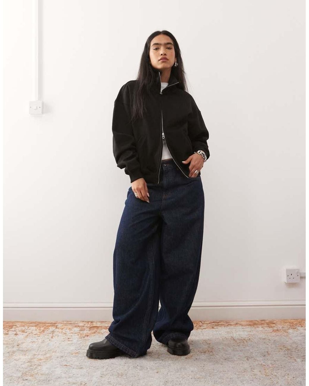 Weekday Black Jodi Zip Through Funnel Neck Sweatshirt