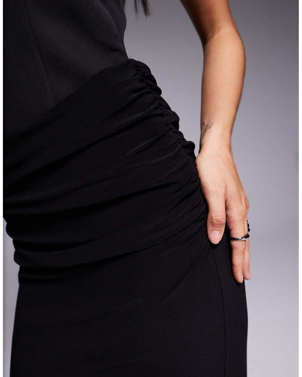Forever New Blue Structured High Neck Halter Neck Drape Waist Maxi Dress