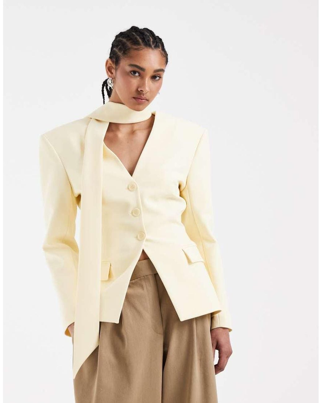 ASOS Natural Cinched Blazer With Scarf Detail