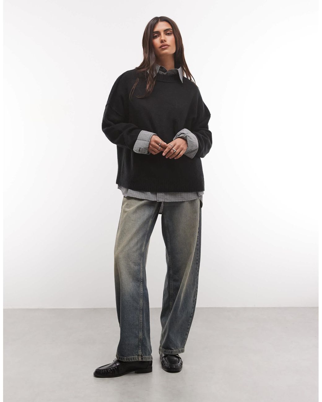 Collusion Black Fluffy Crew Neck Sweater