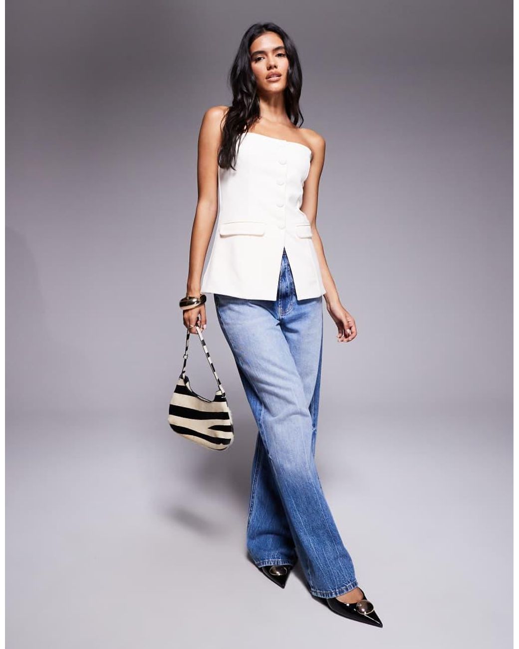 Brave Soul Blue Tailored Bandeau Waistcoat