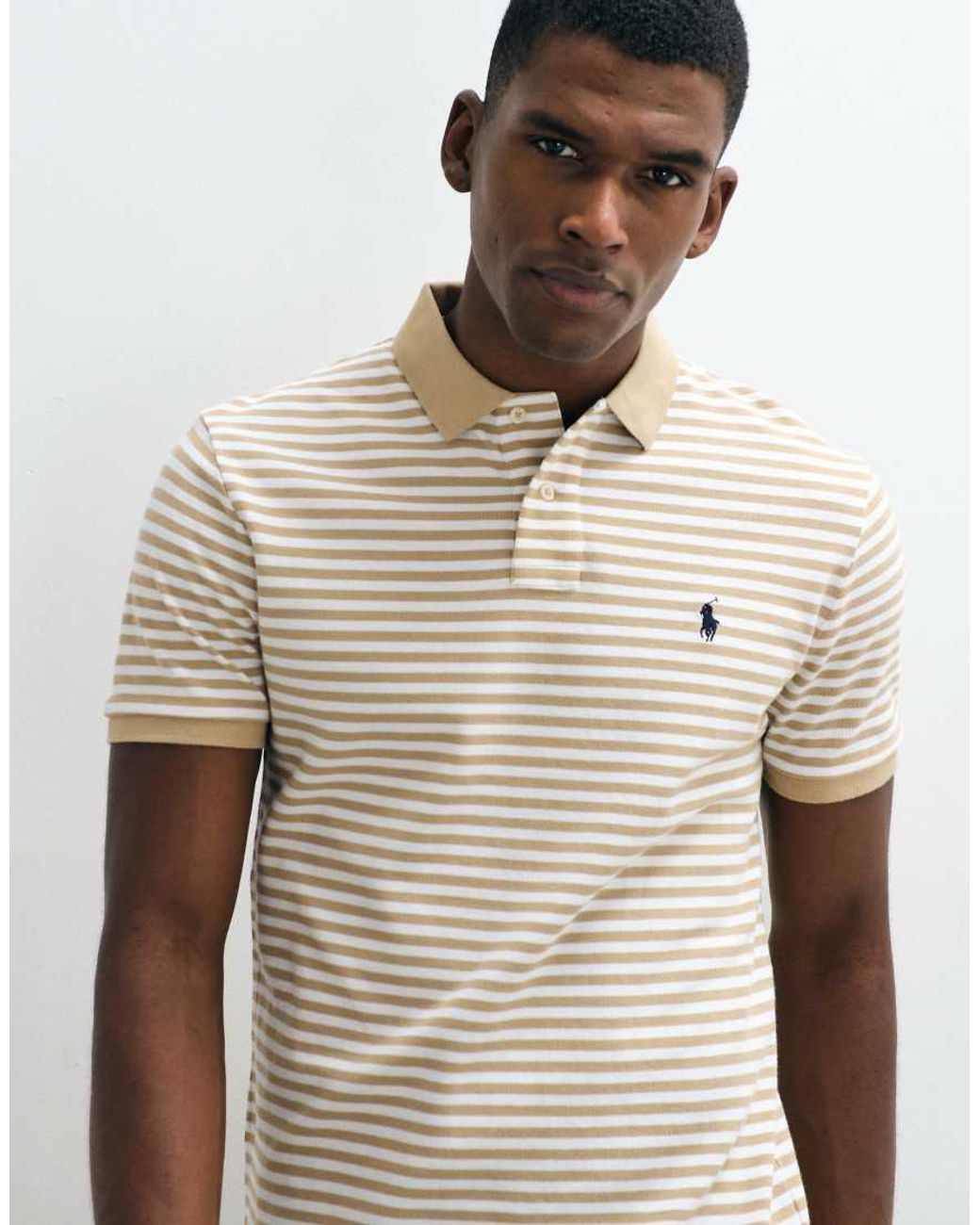 Polo Ralph Lauren White Slim Custom Short Sleeve Striped Polo Shirt for men