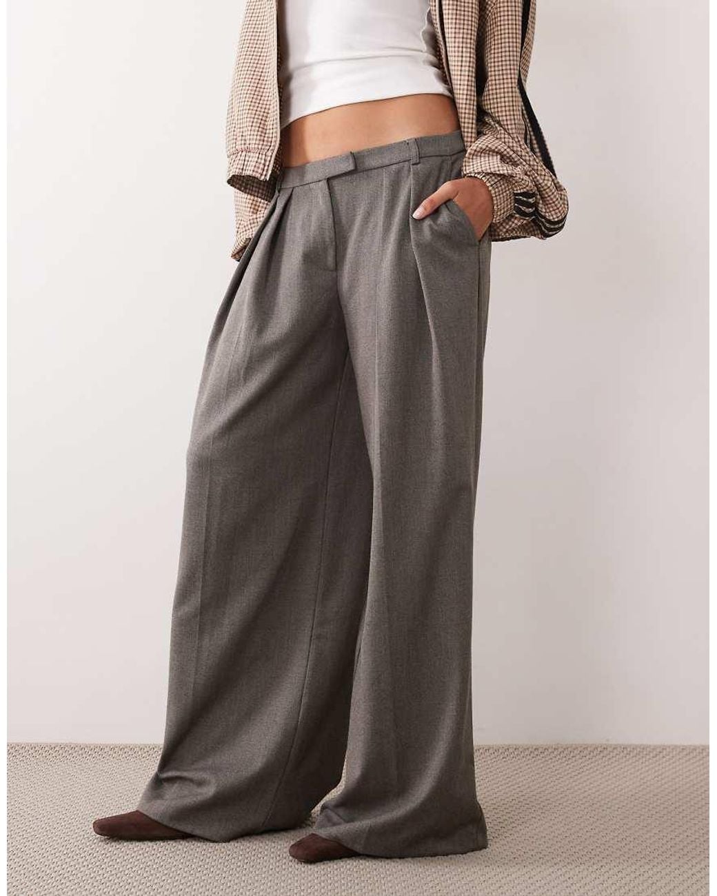ASOS Gray Pleat Detail Oversized Tailored Trouser