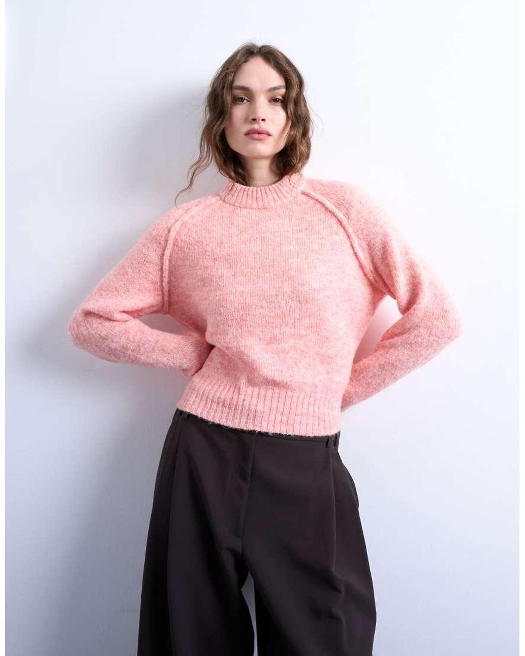 TOPSHOP Pink Knitted Raglan Exposed Seam Jumper