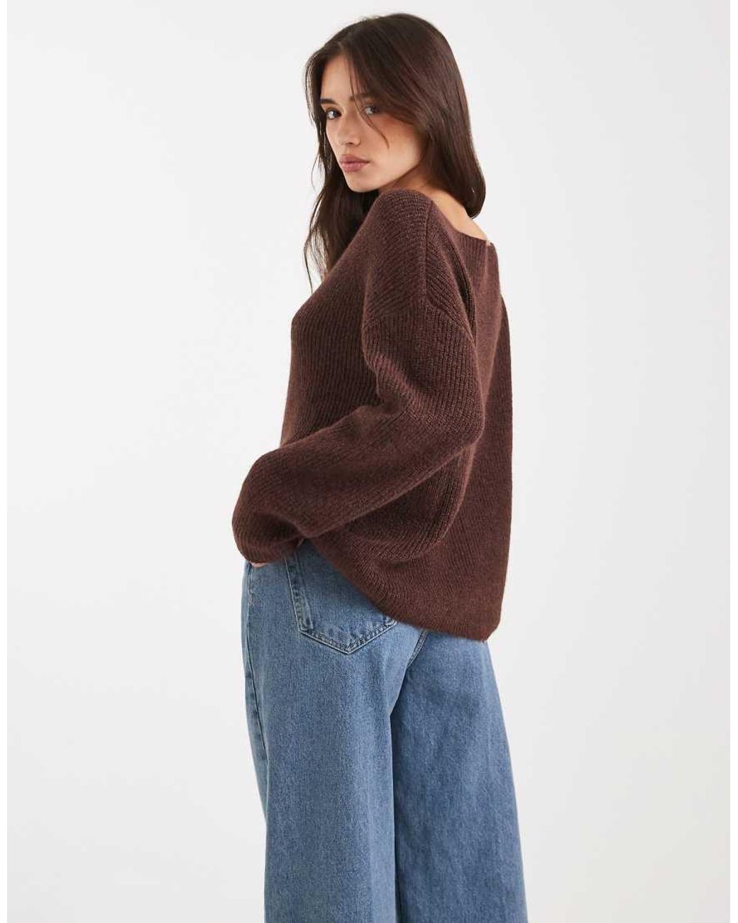 Miss Selfridge Brown Slouchy Off The Shoulder Jumper