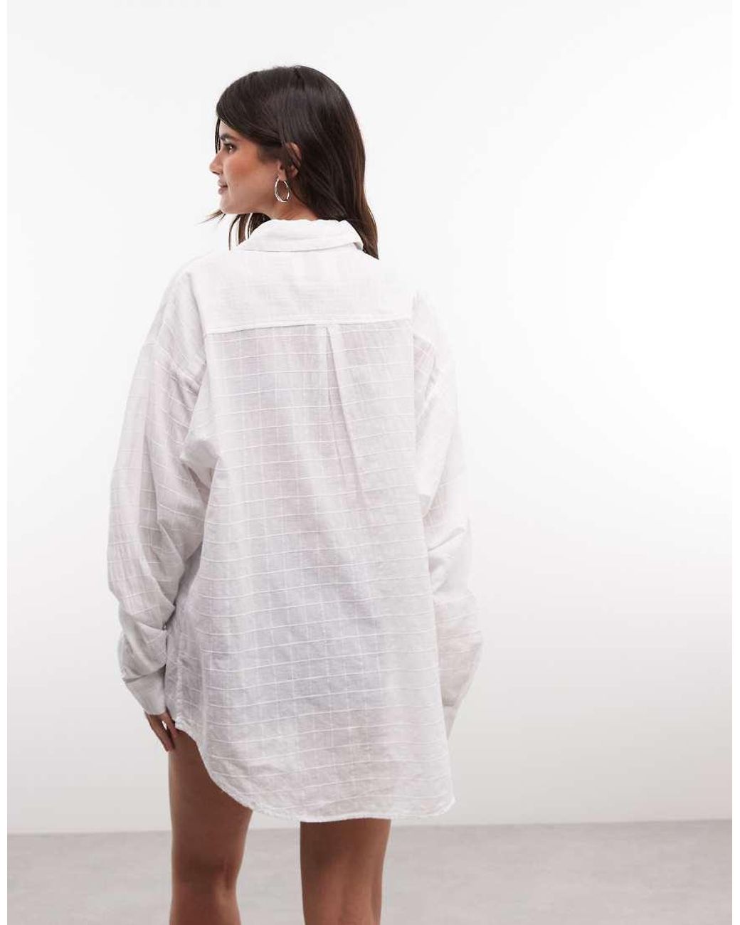 Collusion White Textured Oversized Beach Shirt