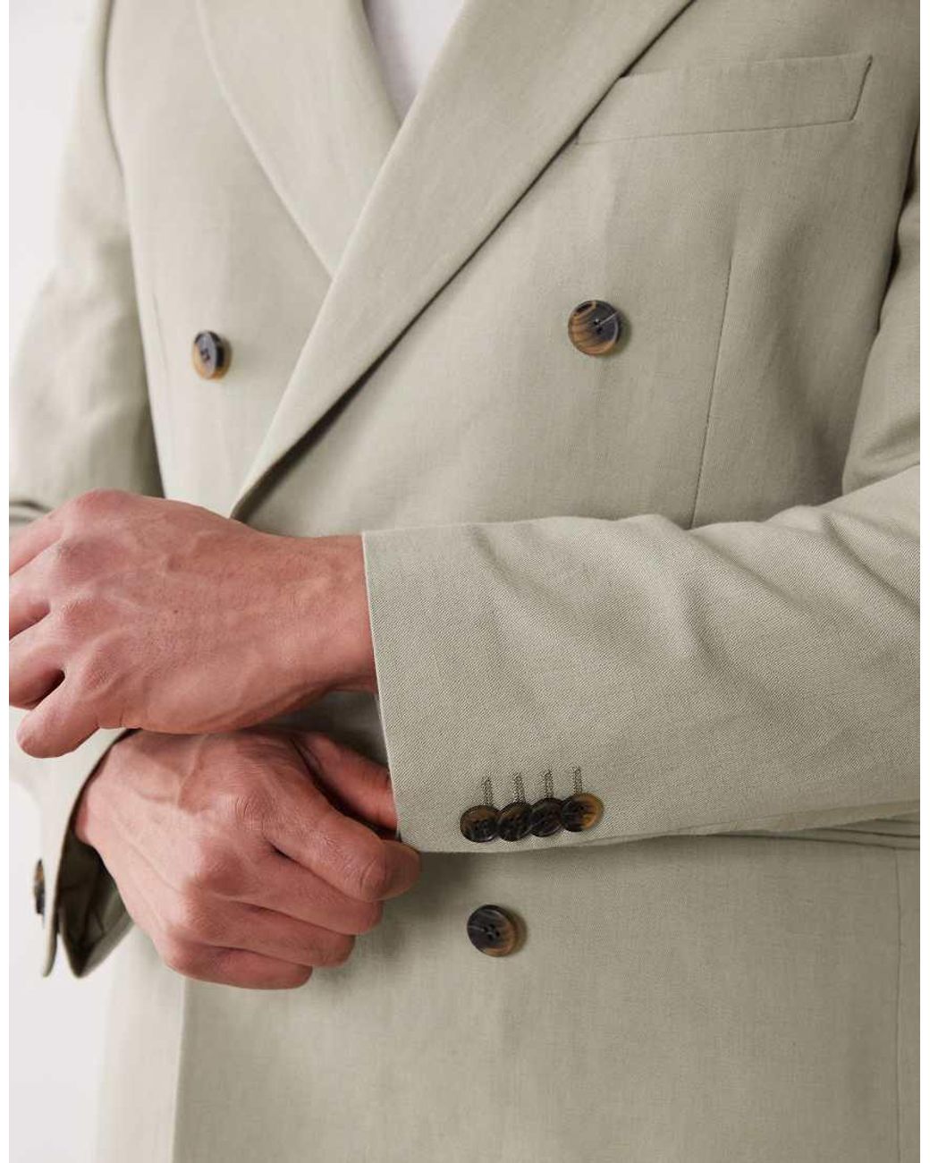 ASOS Natural Slim Linen Rich Double Breasted Suit Jacket for men