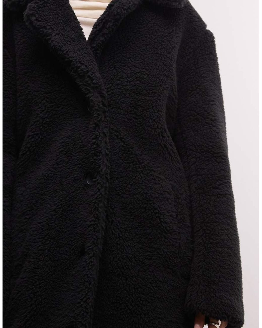 French Connection Black Longline Borg Dad Coat