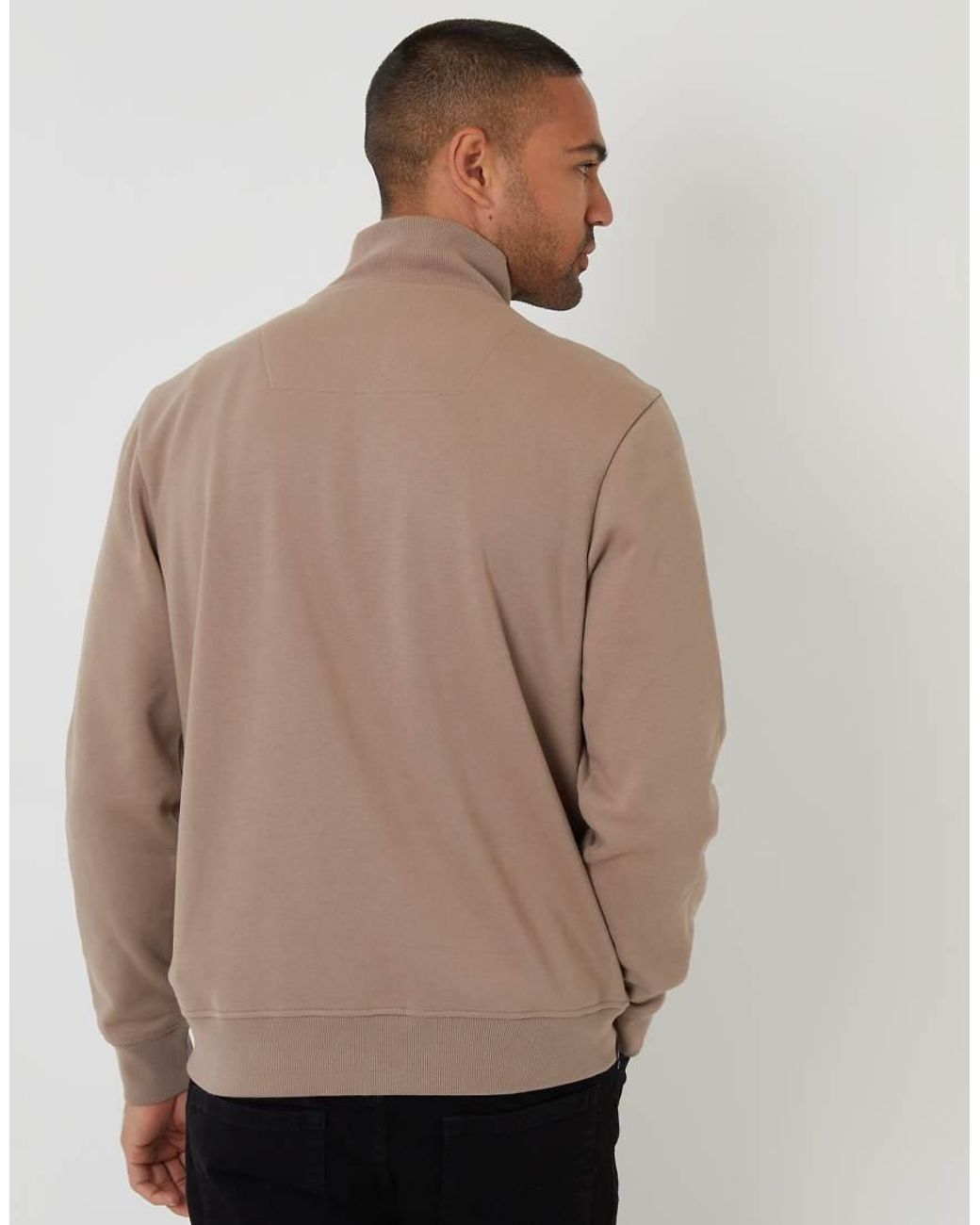 Threadbare Brown Quarter Zip Sweatshirt for men