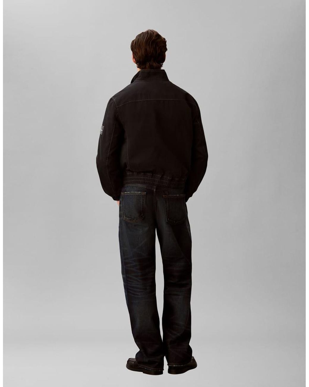 Calvin Klein Black Padded Harrington Jacket With Contrast Stitch Detail for men