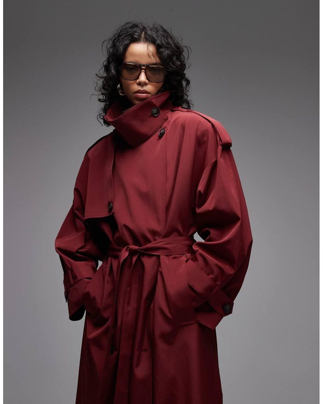 Trench Lungo Oversize Con Cintura di ASOS in Brown